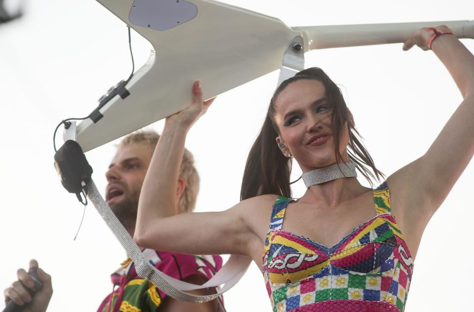 Sofi Tukker performs Saturday at the Coachella Valley Music and Arts Festival at the Empire Polo Club in Indio.