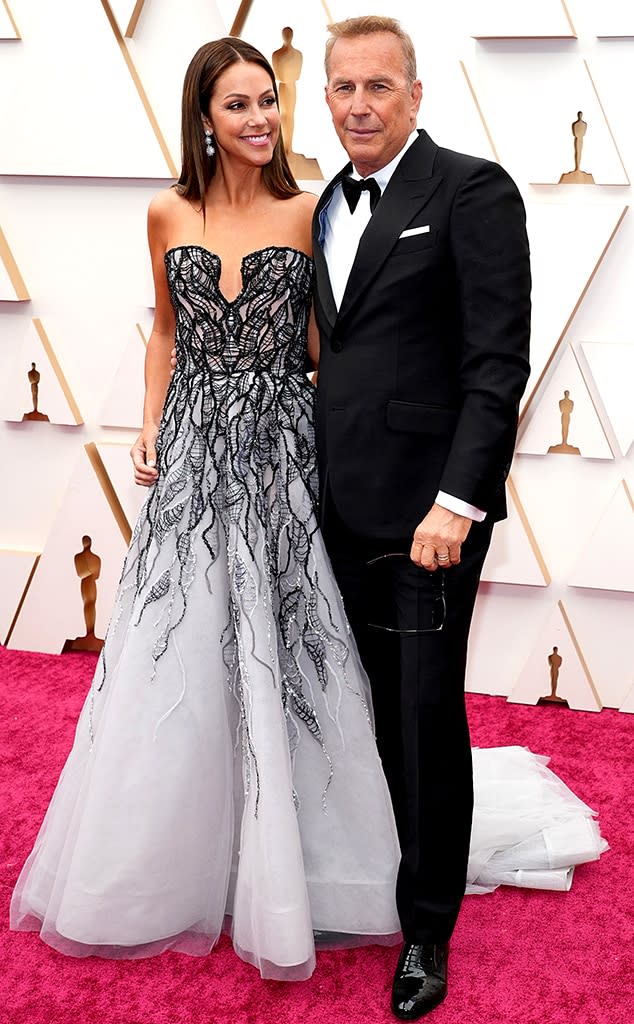 2022 Oscars, 2022 Academy Awards, Red Carpet Fashion, Couples, Christine Baumgartner, Kevin Costner