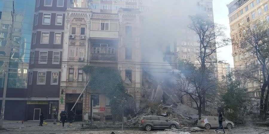 A destroyed house in Kyiv after a kamikaze drone attack