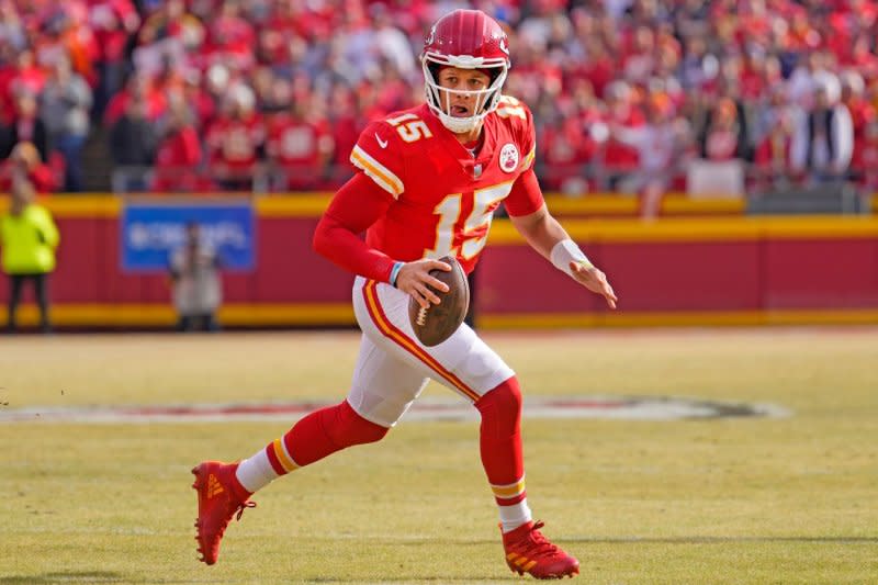 Quarterback Patrick Mahomes and the Kansas City Chiefs will host the Detroit Lions at 8:20 p.m. EDT Thursday on NBC. File Photo by Jon Robichaud/UPI