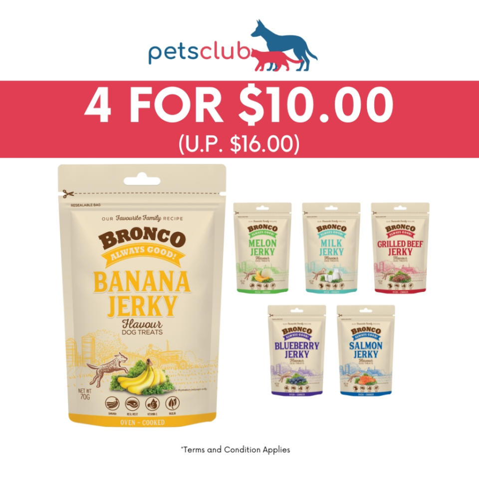 Bronco - Jerky Dog Treat / Snack 70g, 6 Flavours. (Photo: Shopee SG)