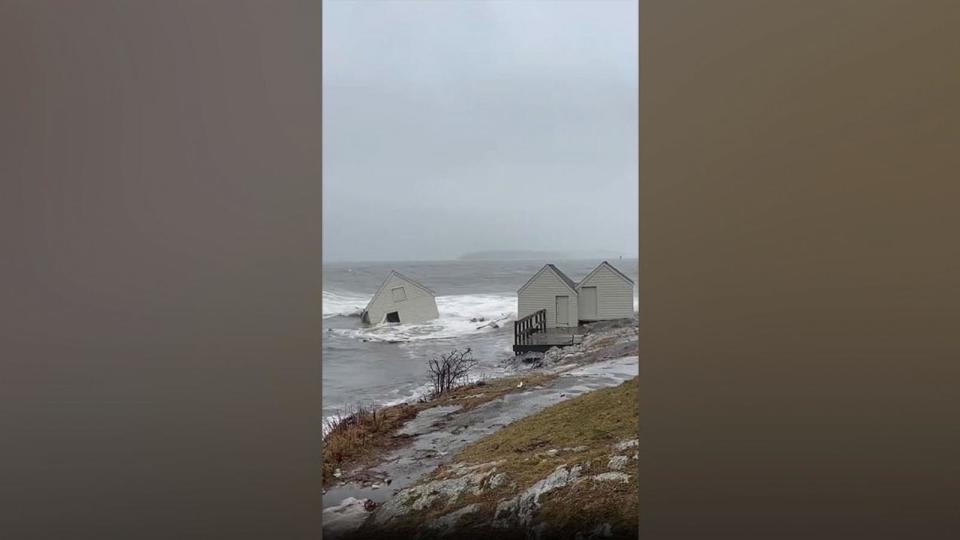 PHOTO: Historic fishing shack gets washed away in South Portland, Maine, Jan. 13, 2024. (Shyler Lewis)