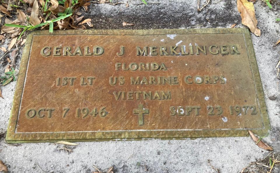 U.S. Marine Corps 1st Lt. Gerald Merklinger, who died Sept. 23, 1972, in a helicopter crash in Norway with four others is buried in Stuart at Fernhill Memorial Gardens & Mausoleum.