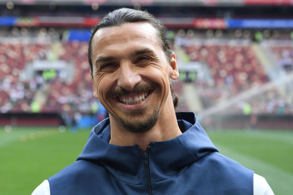 Swedish football player Zlatan Ibrahimovic smiles before the Russia 2018 World Cup Group F football match between Germany and Mexico at the Luzhniki Stadium in Moscow on June 17, 2018. (Getty Images)