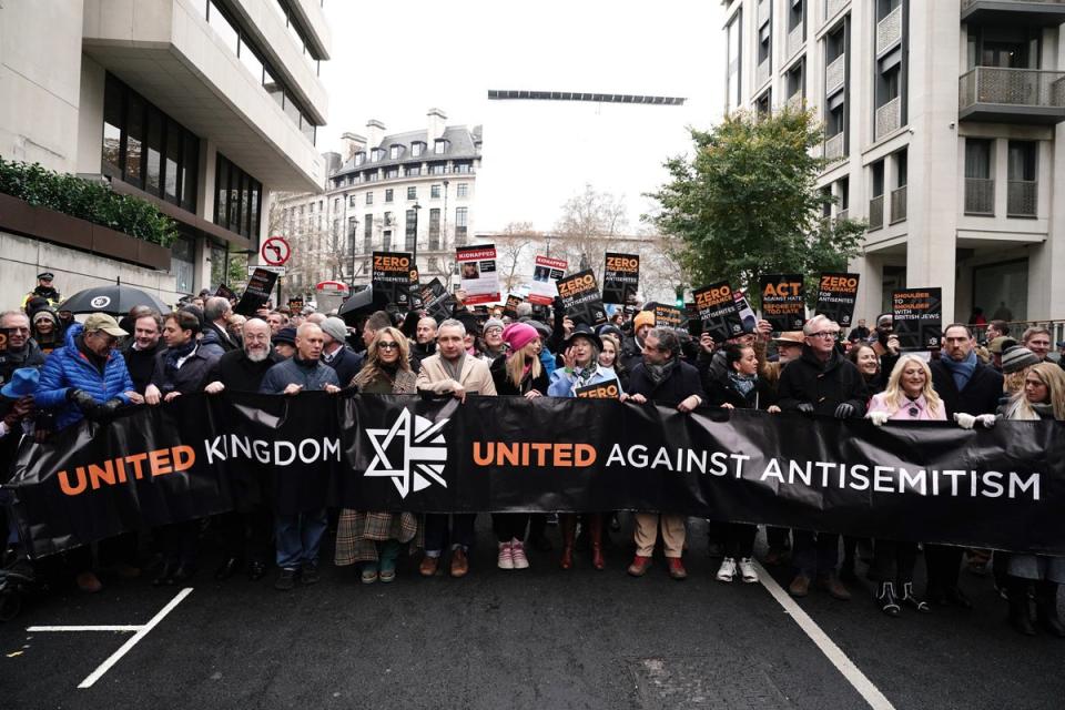 Tens of thousands of people took part in a march against antisemitism in London (Jordan Pettitt/PA Wire)