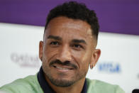 Brazil's Danilo listens to a question during a press conference on the eve of the World Cup quarter final soccer match between Brazil and Croatia in Doha, Qatar, Thursday, Dec. 8, 2022. (AP Photo/Andre Penner)