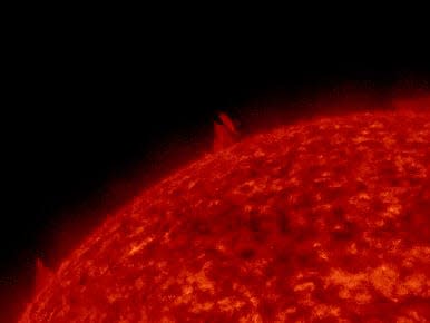 A video of the sun shows a cloud of charged plasma flying away into space.