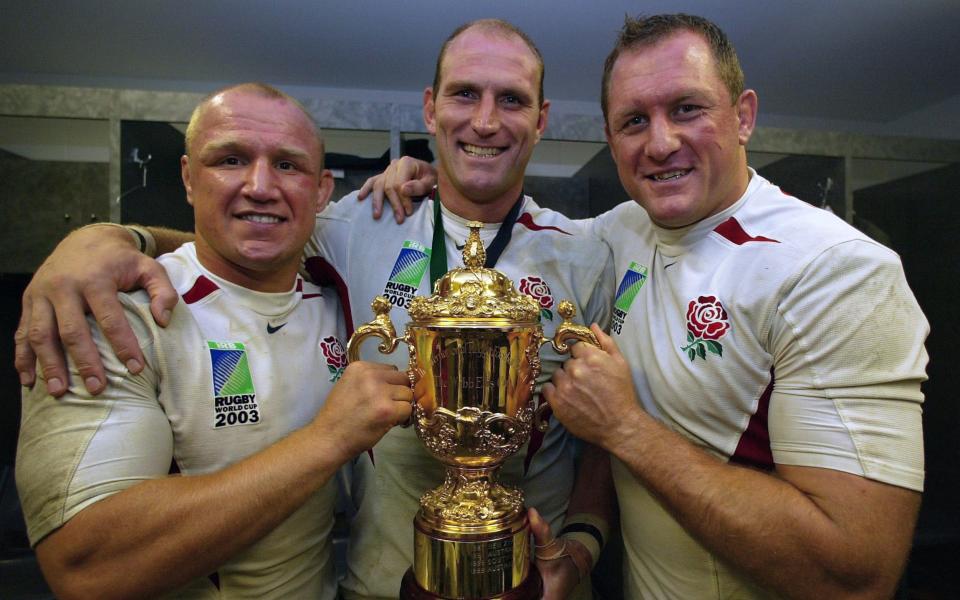 Neil Back, Lawrence Dallaglio and Richard Hill