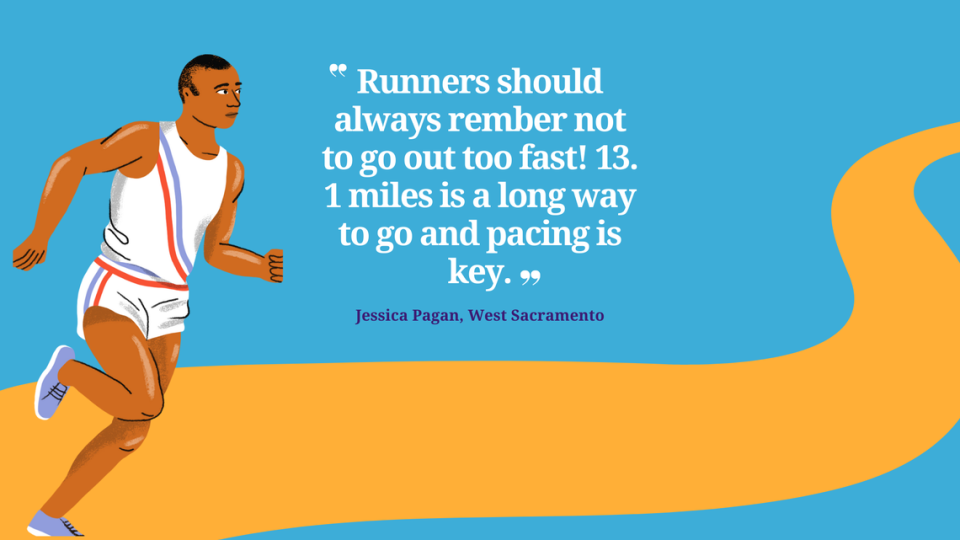 West Sacramento resident Jessica Pagan said the most important thing to remember while running any race is to properly fuel and hydrate. Brianna Taylor/Canva illustration/The Sacramento Bee