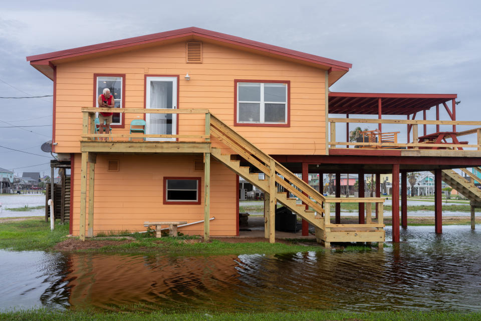 SURFSIDE BEACH, TEXAS - JUNE 19: The Romero household is seen in floodwater on June 19, 2024 in Surfside Beach, Texas. Storm Alberto, the first named tropical storm of the hurricane season, was located approximately 305 miles south-southeast of Brownsville, Texas and formed earlier today in the Southwestern Gulf of Mexico. The storm has produced heavy winds and rainfall, creating flooding within various communities along Texas coastlines.  (Photo by Brandon Bell/Getty Images)