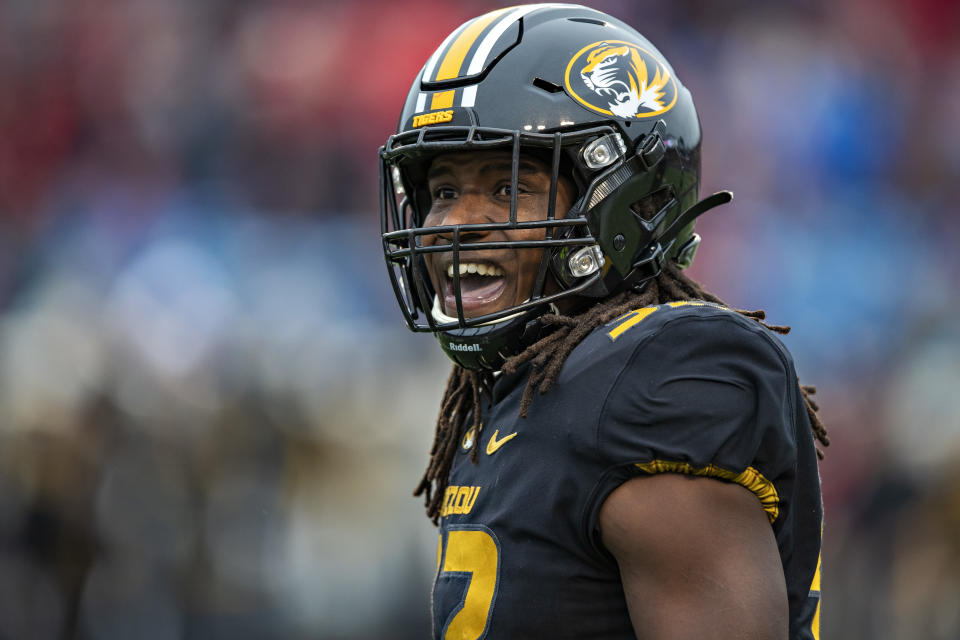 LITTLE ROCK, AR - NOVEMBER 29:  Nick Bolton #32 of the Missouri Tigers looks to the sidelines during a game against the Arkansas Razorbacks at War Memorial Stadium on November 29, 2019 in Little Rock, Arkansas  The Tigers defeated the Razorbacks 24-14.  (Photo by Wesley Hitt/Getty Images)