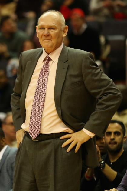 WASHINGTON, DC - MARCH 14: Head coach George Karl of the Sacramento Kings looks on during the first half against the Washington Wizards at Verizon Center on March 14, 2015 in Washington, DC. NOTE TO USER: User expressly acknowledges and agrees that, by downloading and or using this photograph, User is consenting to the terms and conditions of the Getty Images License Agreement.  (Photo by Rob Carr/Getty Images)