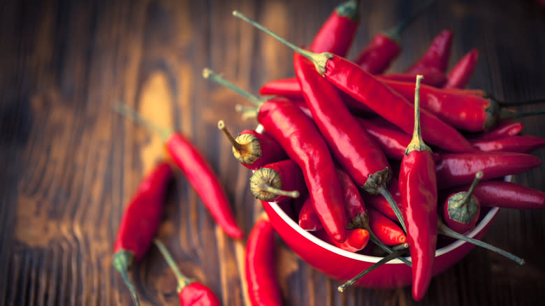 Red chili peppers in bowl