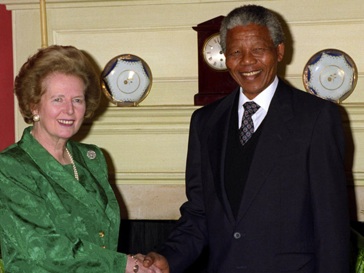 Margaret Thatcher meets Nelson Mandela after his release in 1990: PA