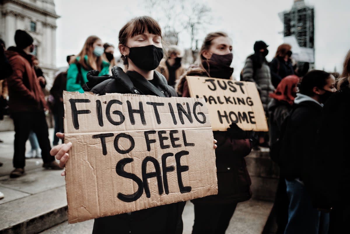 Protesters marching aganst misogyny and male violence in London  (Angela Christofilou)