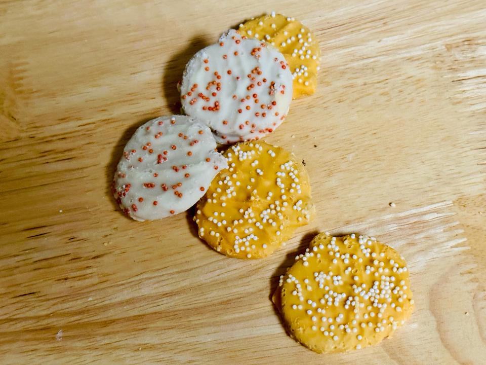 Trader Joe's petite pumpkin spice cookies on a table