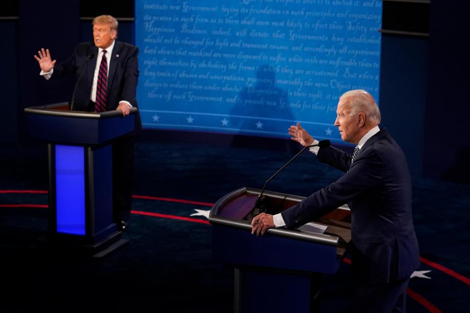 Mr Trump frequently interupted the presidential challenger during their first debate (Getty Images)