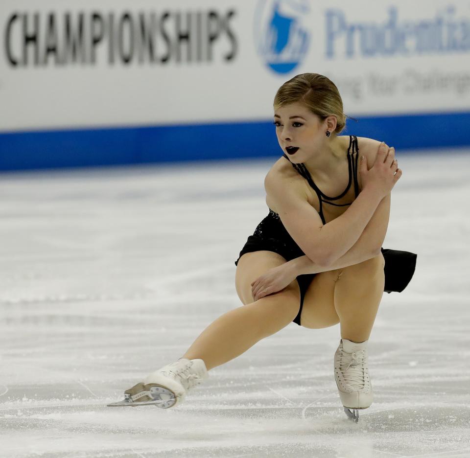 Gracie Gold performs in the women's short program during the U.S. Figure Skating Championships on Thursday, Jan. 19, 2017, in Kansas City, Mo. (AP Photo/Charlie Riedel)