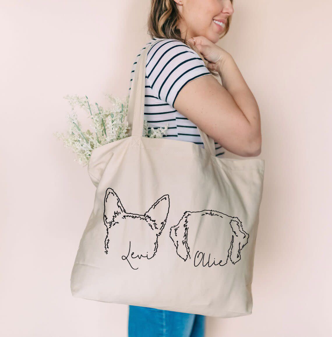 Custom Dog Ears Outline Personalized Tote