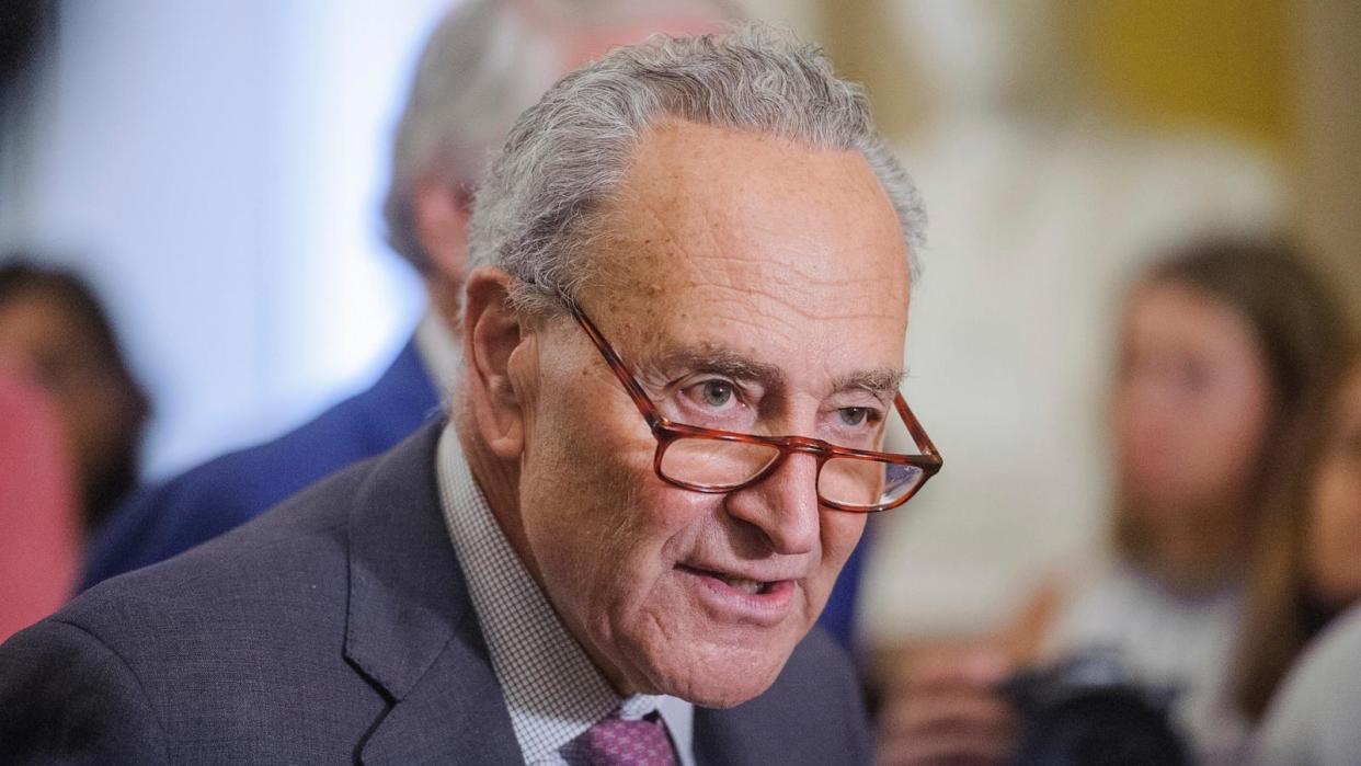 PHOTO: Senate Majority Leader Chuck Schumer offers remarks following the Senate Democrats policy luncheon at the U.S. Capitol, on July 30, 2024, in Washington., D.C. (Rod Lamkey/AP)