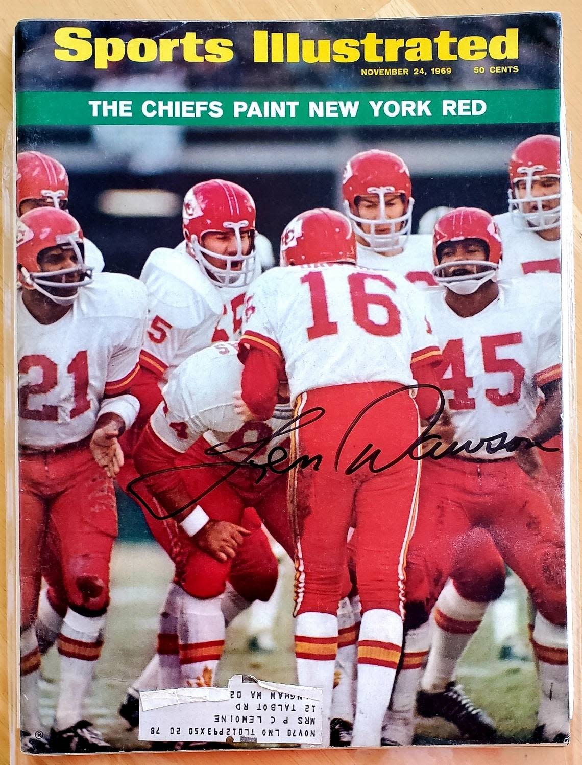 Len Dawson autographed this copy of a 1969 Sports Illustrated magazine for reader John Dunham in 2013. Dunham sent in his copy to KMBC after meeting Dawson at a high school football game in Lawrence.