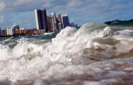 Buildings are seen near the ocean as reports indicate that Miami-Dade County in Florida in the future could be one of the most susceptible places when it comes to rising water levels due to global warming. The sea level on a stretch of the US Atlantic coast that features the cities of New York, Norfolk and Boston is also rising up to four times faster than the global average