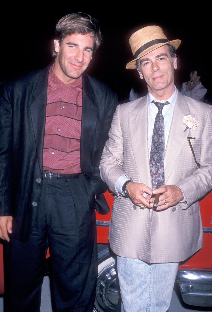 CENTURY CITY, CA - JULY 15:   Actor Scott Bakula and actor Dean Stockwell attend the NBC Television Affiliates Party on July 15, 1989 at Century Plaza Hotel in Century City, California. (Photo by Ron Galella, Ltd./Ron Galella Collection via Getty Images) 