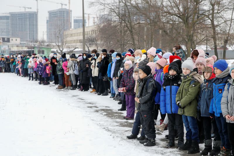 Schoolchildren and teachers attend bomb threat and emergency training in Kyiv