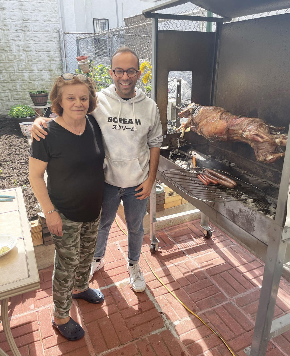 My mom and I cooking lamb. (Courtesy Gus Constantellis)