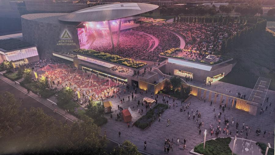 A rendering shows the Acrisure logo on the planned amphitheater in Grand Rapids.