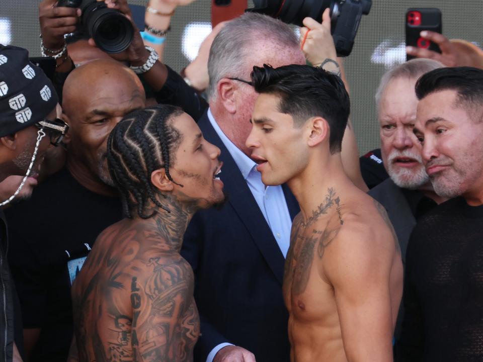 Gervonta Davis (left) faces off with Ryan Garcia ahead of their main-event clash (Getty Images)