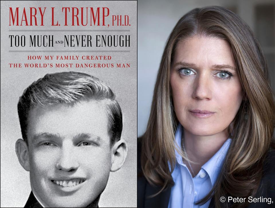 This combination photo shows the cover art for "Too Much and Never Enough: How My Family Created the World’s Most Dangerous Man, and author Mary Trump.