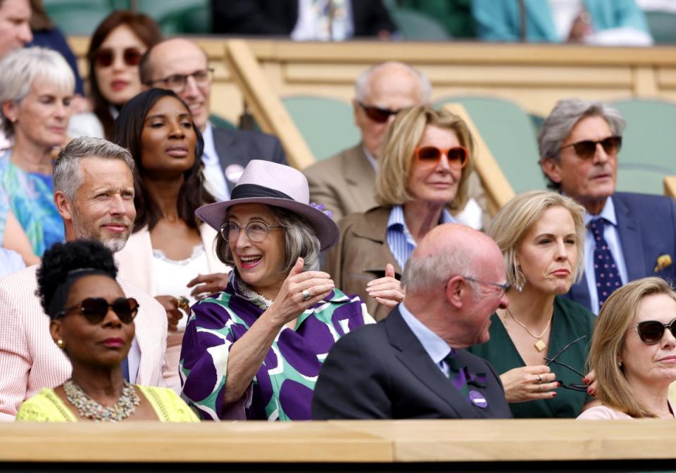 Guests in today’s Royal Box at Wimbledon include Baroness Floella Benjamin, Dame Maureen Lipman, Denise Lewis and Judy Murray (PA)