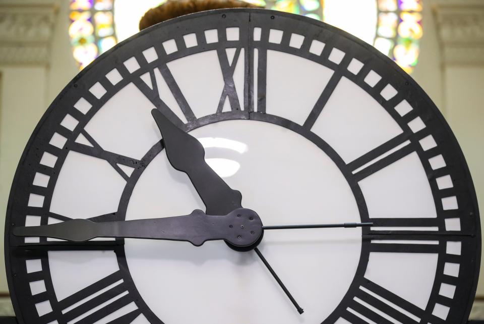 The E. Howard clock inside TARC's Union Station lobby on West Broadway. Aug. 8, 2023