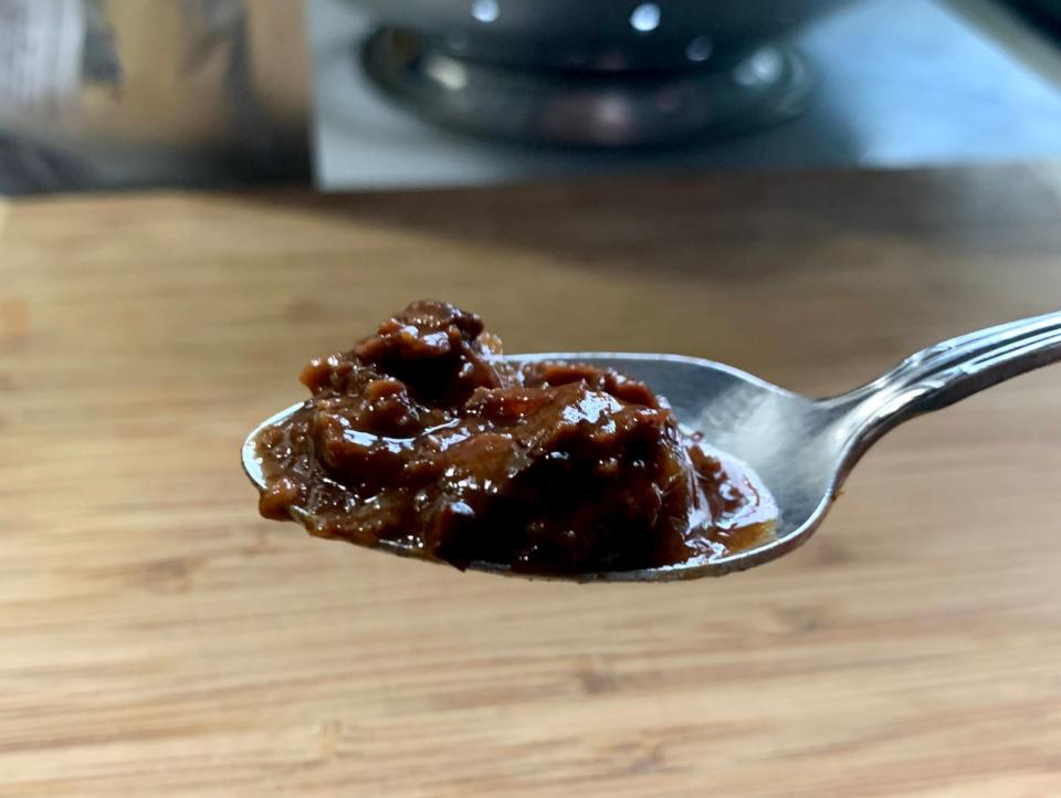 spoonful of beef bourguignon from astronaut food packet
