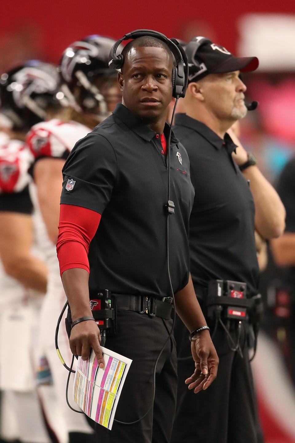 GLENDALE, ARIZONA - OCTOBER 13:  Coach Raheem Morris of the Atlanta Falcons during the second half of the NFL game against the Arizona Cardinals at State Farm Stadium on October 13, 2019 in Glendale, Arizona. The Cardinals defeated the Falcons 34-33. (Photo by Christian Petersen/Getty Images)