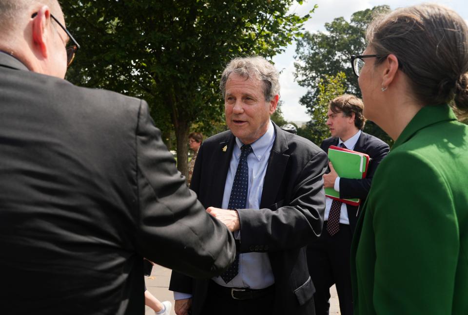 Sen. Sherrod Brown, D-Ohio, holds a press conference on reforming the Supplemental Security Income (SSI) program in Washington on Sept. 12.