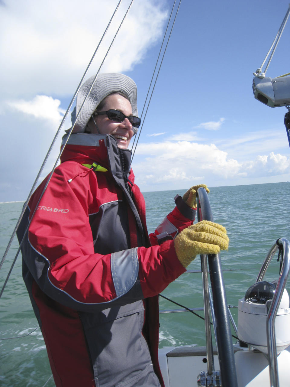 Sister Nathalie Becquart sails during a regatta in Brest, France, on April 2010. Becquart, the first female undersecretary in the Vatican's Synod of Bishops, is charting the global church through an unprecedented, and even stormy, period of reform as one of the highest-ranking women at the Vatican. (Bishop Conference of France via AP)