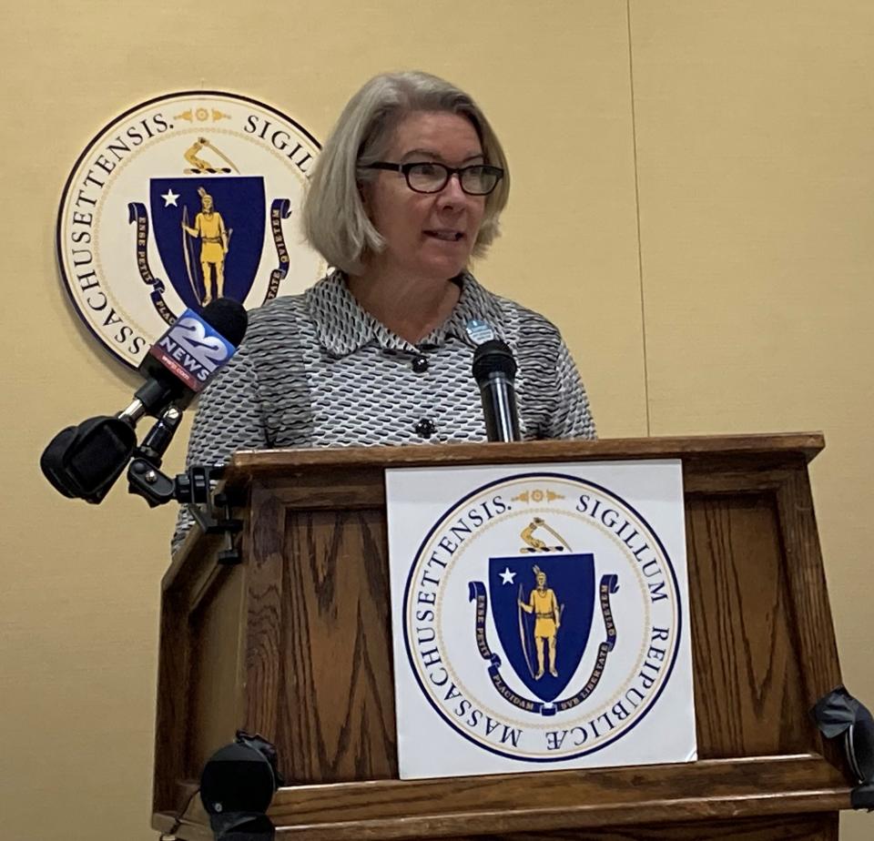 Dr. Kim Dash, a senior research scientist with Education Development Center, discusses the results of private well testing in Massachusetts at a legislative presentation Wednesday. About one-third of tested wells showed significant levels of pollutants.