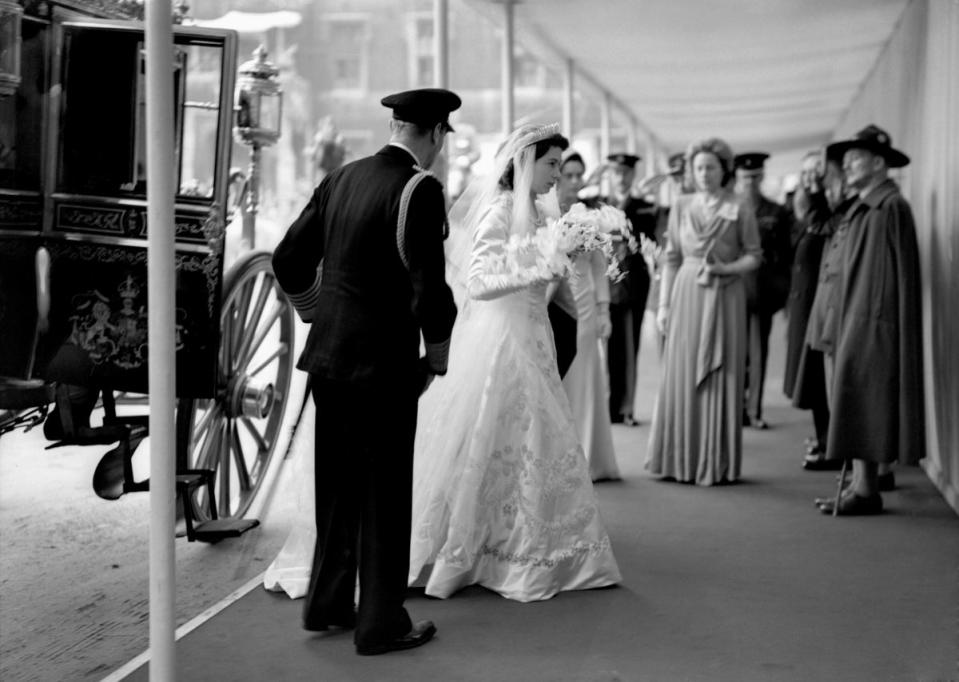 Princess Elizabeth wearing a diamond encrusted bridal gown (PA )
