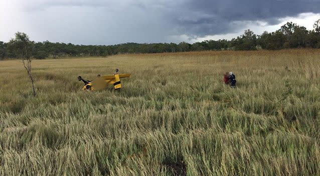 The pilot and passenger sustained only minor injuries despite the aircraft overturning. Source: Supplied, CareFlight Top End