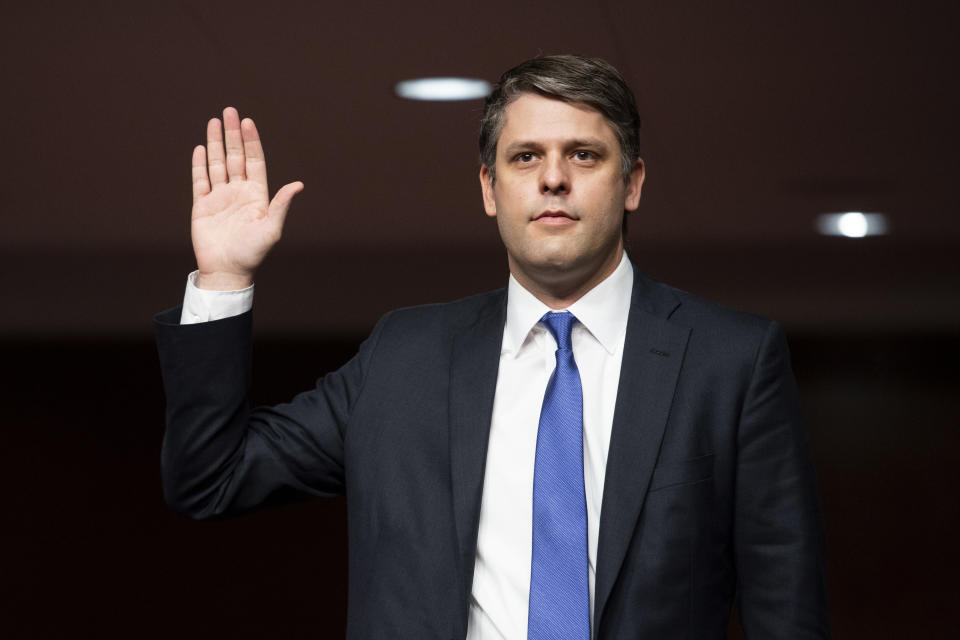 Justin Walker, the nominee to be U.S. Circuit Judge for the District of Columbia Circuit, at his Senate Judiciary Committee hearing on May 6. (Photo: ASSOCIATED PRESS)