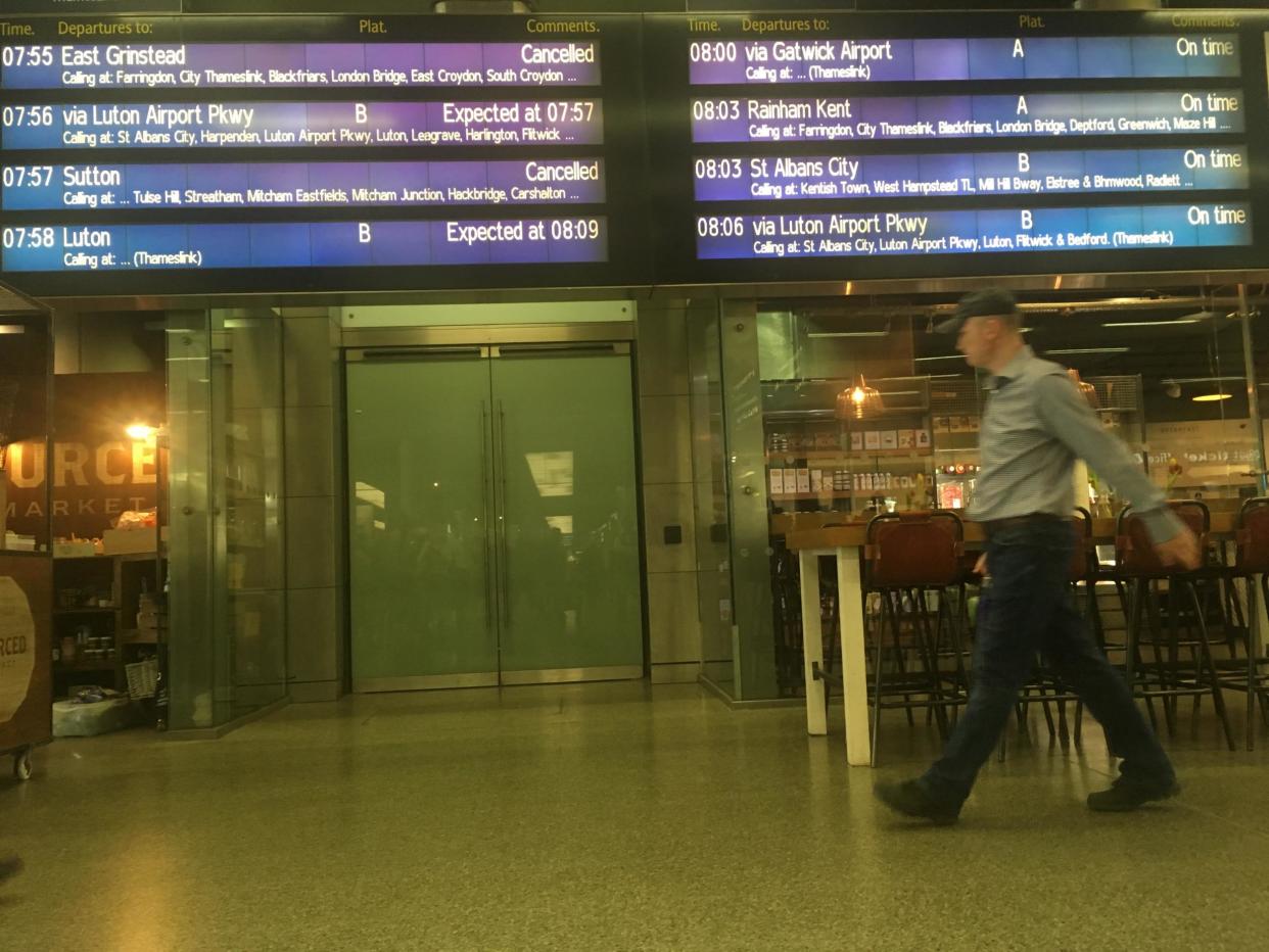 Wrong track: Destination screens at St Pancras staton at the height of the morning rush hour: Simon Calder