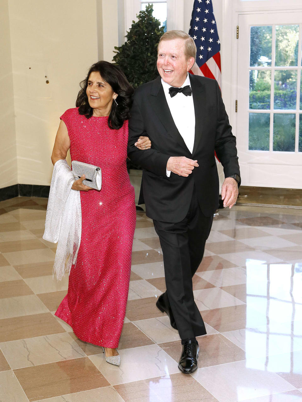 Television presenter Lou Dobbs (R) and Debi Segura arrive for the State Dinner at The White House honoring Australian PM Morrison on September 20, 2019 in Washington, DC.