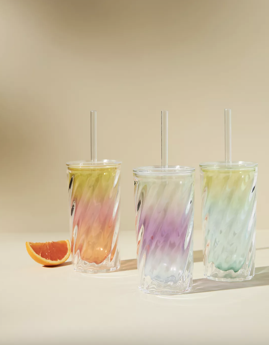 Tallulah Tumbler in purple, green, orange gradients (Photo via Anthropologie)