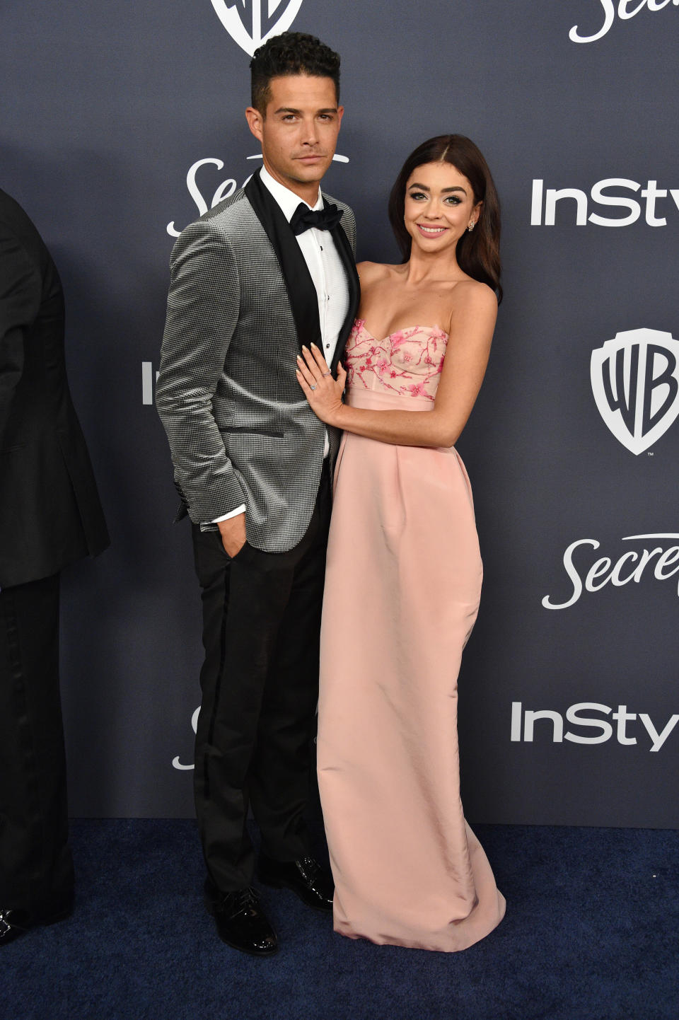 BEVERLY HILLS, CALIFORNIA - JANUARY 05: (L-R) Wells Adams and Sarah Hyland attend the 21st Annual Warner Bros. And InStyle Golden Globe After Party at The Beverly Hilton Hotel on January 05, 2020 in Beverly Hills, California. (Photo by Gregg DeGuire/WireImage)