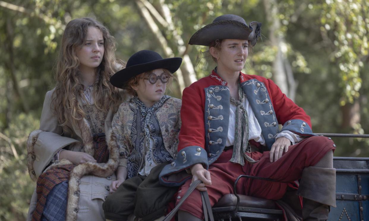 <span>From left: Bo Bragason, Florence Keen and Louisa Harland in Renegade Nell. </span><span>Photograph: Rekha Garton/Disney+</span>