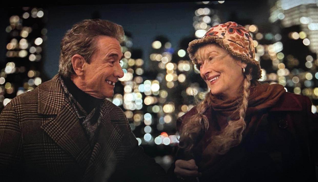 Martin Short and Meryl Streep share a ferry ride — and a joint — on Only Murders in the Building. (Hulu)
