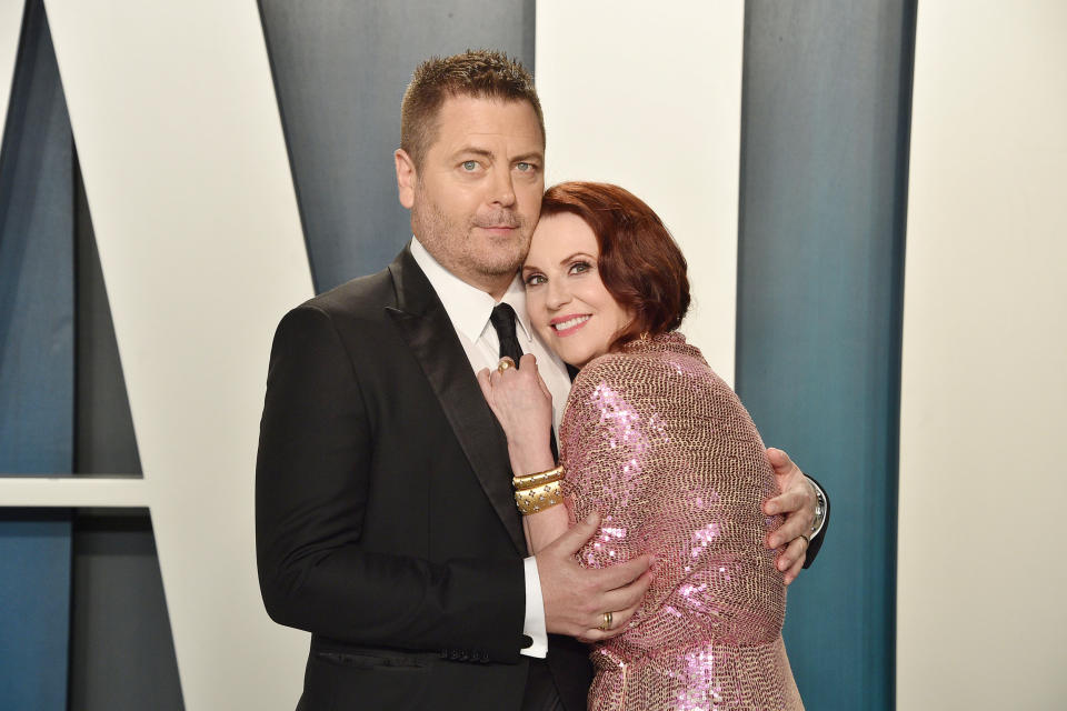 Nick Offerman and Megan Mullally  (David Crotty / Patrick McMullan via Getty Image)