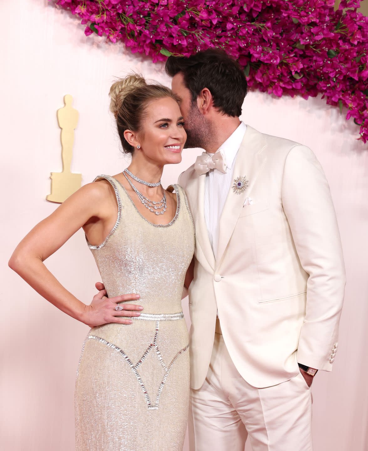 Emily Blunt Posed in a Sparkly, Cheeky White Dress With John Krasinski